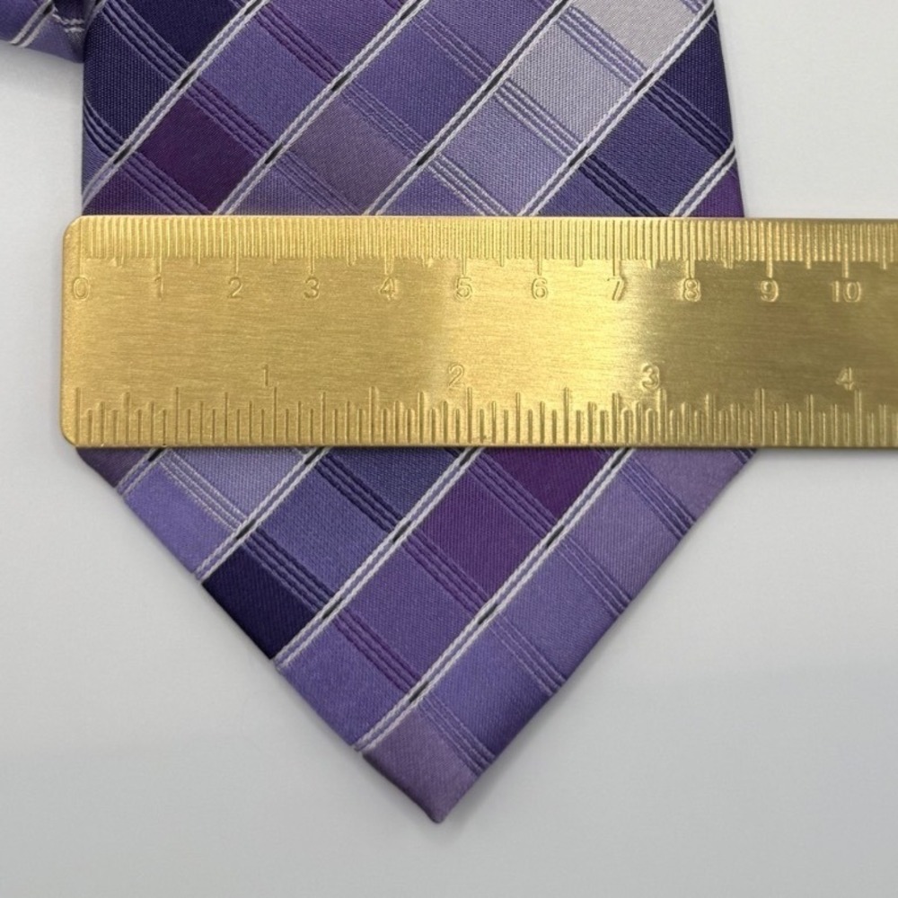 Kenneth Cole Reaction Silk Tie OS Purple Plaid Striped Geometric Business Modern - Picture 7 of 7